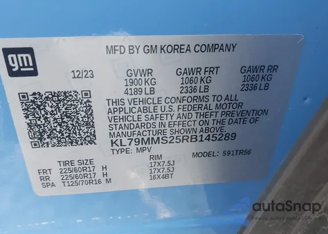 2024 Chevrolet Trailblazer Fwd Ls z USA, uszkodzony, nr VIN KL79MMS25RB145289